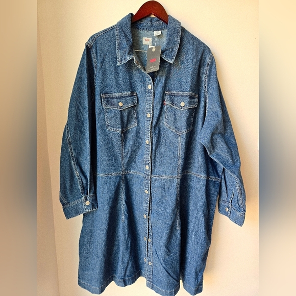 Levi's Jeans Denim Shirt Long Jacket Cotton Washed Blue Lightweight Size 4X - L - Picture 1 of 7